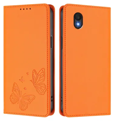 Produktbild von Lederhülle für TCL 201, Schmetterling Prägung Leder Brieftasche Schutzhülle mit Ständer Orange