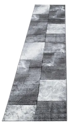 Image de Tapis de couloir pour salon, gris, motif à carreaux, dimensions 80x300 cm