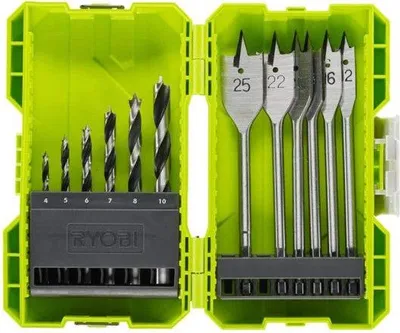Produktbild von Holzbohrer-Set RYOBI, 12-teilig, 6 Holzbohrer, 6 Flachbohrer, RAK12SWD, 4-10mm