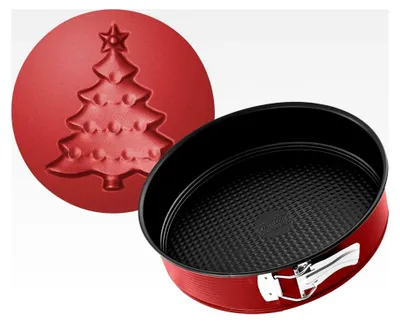 Produktbild von Springform Ø26 cm mit Tannenbaum-Motivboden, hochwertige Springform mit Antihaftbeschichtung für einfaches Backen, Backform in Schwarz-Rot