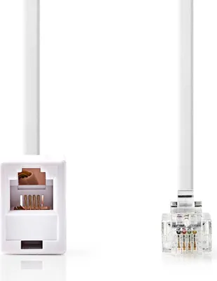 Produktbild von Nedis Telefon-Verlängerungskabel - RJ11 Stecker - RJ11 Buchse - 5.00 m - Kabeldesign: Flach - Kabeltyp: RJ11 - Weiss - Label