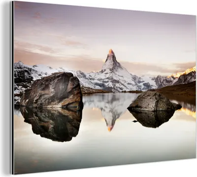 Obrázok produktu pre Nástenná dekorácia Kovový kovový obraz Wall Art 60x40cm Pohľad zo Stellisee na Matterhorne vo Švajčiarsku Muchowow Hliníkové obrazy
