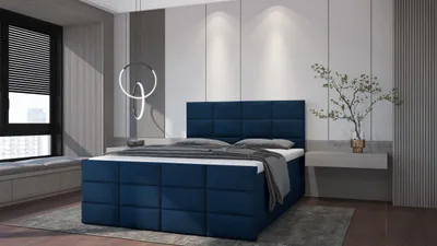 Obrázek produktu pro Prodejce LEADER skříňová postel ANKARA 200x200 cm čalouněná postel se dvěma zásuvkami, kompletní sada s matrací a topperem (4 cm), tmavě modrá, látka na postel ELEMENT 13