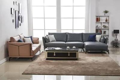 Produktbild von Designer Sofa Couch Ecksofa mit Hocker Polster Garnitur Wohnlandschaft L-Form