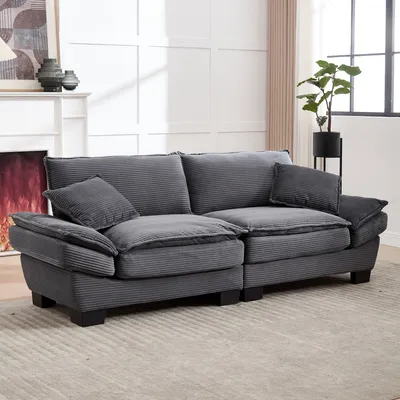 Image de LVHOM Canapé double avec coussins, Canapé 2 places avec assise profonde, Canapé rembourré Fauteuil chaises longues Canapé lounge, pour salon, Gris foncé