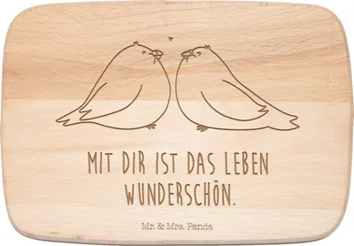 Produktbild von Mr. & Mrs. Panda Schneidebrett Turteltauben Liebe - Transparent - Geschenk, Frühstücksbrettchen, Frühstücksbrett, glücklich, Holzbrett, Holzbrettchen, Hochzeitstag