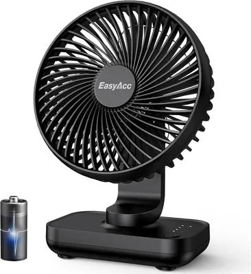 Produktbild von EasyAcc Tischventilator, 4000 Akku Batterie Klein USB Ventilator, Tragbarer Aufladbar Basis Ventilatoren mit 4 Geschwindigkeiten für Camp,Büro, Biblio