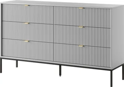 Produktbild von Masseno Kommode STELLARE 154 cm Sideboard mit 6 Schubladen für Wohnzimmer Schlafzimmer Modern 154x39x91 cm Grau / Grau