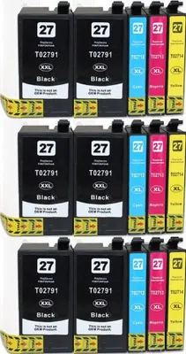 Image de 15 cartouches compatibles T27XL - 6 x noir, je 3 x cyan, magenta, jaune pour Epson WF-3620 3620 3640 7110 7210 7610 7615 7620 7710 7715 7720