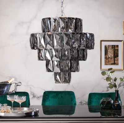 Extravaganter Kronleuchter KRISTALL 50cm edel-grau mit Glasprismen