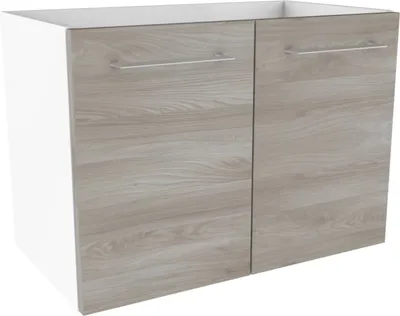 Produktbild von FACKELMANN Waschtischunterschrank LIMA / Badschrank mit Soft-Close-System / Maße (B x H x T): ca. 59 x 42 x 33 cm / hochwertiger Badezimmerschrank / Korpus: Weiß / Front: Braun