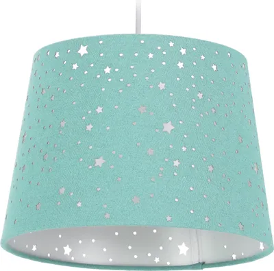 Produktbild von Relaxdays Kinderzimmerlampe Sterne, hängende Schirmlampe, Jungen & Mädchen, Sternenhimmel, E27, runder Stoffschirm, mint