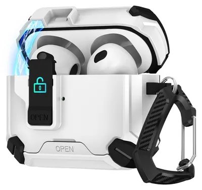 Produktbild von Hülle für Apple AirPods 5 Defender Schutzhülle mit Karabiner 360° Schutzbox Kopfhörer stoßfestes Full Body Cover Weiss