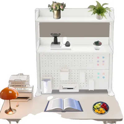 Obrázok produktu pre Pegboard-Organizer-Regal, 80 cm x 12,5 cm x 95 cm, oceľ a MDF, na upevnenie, hrúbka stola 10–45 mm, hrúbka police 15 mm