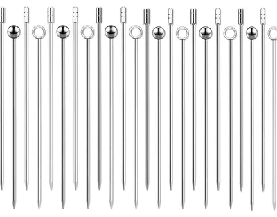 Image de Brochettes à cocktail en acier inoxydable, 24 pièces, argentées, 11 cm, 4 motifs différents