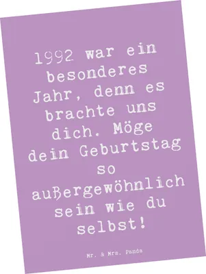 Produktbild von Mr. & Mrs. Panda Grußkarte Spruch 1992 Geburtstag - Lavendeltraum - Geschenk, geboren, einzigartig, Postkarte, Kunstkarten, Geburtstagsgeschenk, Ansichtskarten, Alter