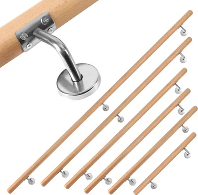 Immagine prodotto di Hengda corrimano in faggio 200 cm supporto per corrimano con staffa angolare