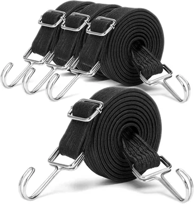 Produktbild von 4 Stück verstellbare Spanngummis mit Haken, 2 m Gummi Expander, breiter Gepäckspanner, für Fahrrad, Motorrad, Transporter (Schwarz)