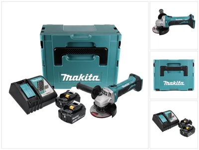 Produktbild von Makita DGA 452 RFJ Akku Winkelschleifer 18 V 115 mm + 2x Akku 3,0 Ah + Ladegerät + Makpac