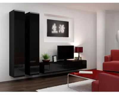 Zdjęcie produktu dla Cama Szafka RTV VIGO '180' 30/180/40 czarny/czarny połysk, Czarny, Płyta wiórowa, Czarny, Płyta wiórowa, Laminat, Matowy