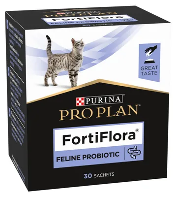 Produktbild von PRO PLAN Forti Flora, Ergänzungsfuttermittel für Katzen zur Unterstützung der Darmgesundheit, Mit Probiotika, 30x1g – Größe 30g