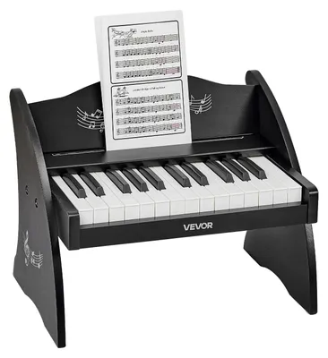 Obrázek produktu pro VEVOR dětské klávesy, 25 kláves, digitální dřevěné piano, dřevěné klavíry od 3 let, mini hudební nástroj s realistickým zvukem, duální napájení, nastavitelná hlasitost, hudební výchova, černá barva