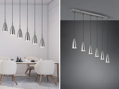 Produktbild von Pendelleuchte FARIN Silber 6 Flammig Metall Lampenschirme Ø8cm, 90cm breit