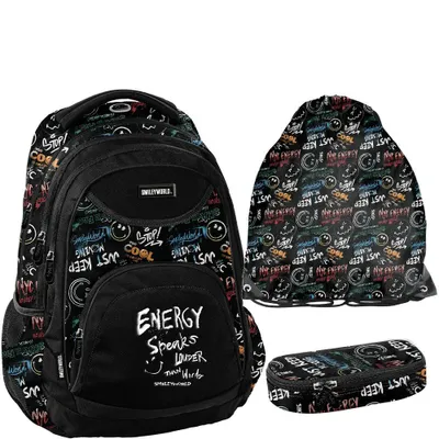 Immagine prodotto di Zaino scolastico BeUniq SMILEY - Set da 3 pezzi, nero