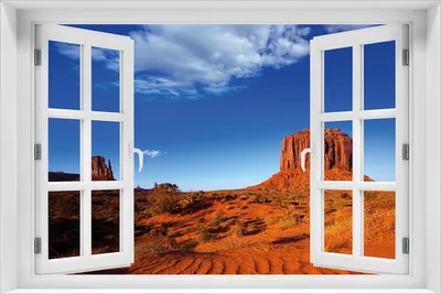 Produktbild von Wallario Poster mit Fenster-Illusion: Monument Valley am Abend I, Größe: 61 x 91,5 cm (Maxiposter)