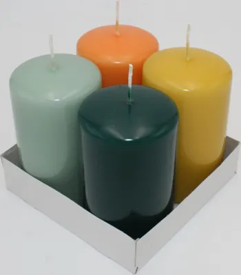 Produktbild von Stumpenkerzen Farbmix  Dunkelgrün - Seafoam - Mostard Senf - Mango, 80 x  Ø 60 mm, 16 Stück Kopschitz Kerzen in RAL-Kerzen Güte Qualität