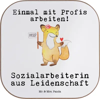 Produktbild von Mr. & Mrs. Panda Tischuntersetzer Sozialarbeiterin Leidenschaft - Weiß - Geschenk, Untersetzer Gläser, für, gläseruntersetzer, Quadratisch, Holzuntersetzer