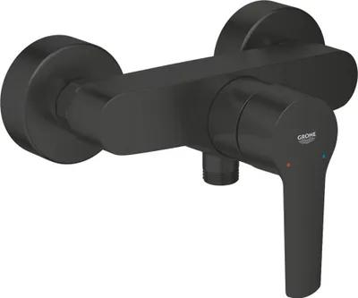 A black matte shower faucet is shown against a white background.