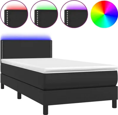 Produktbild von vidaXL Boxspringbett mit Matratze & LED Schwarz 90x200 cm Kunstleder