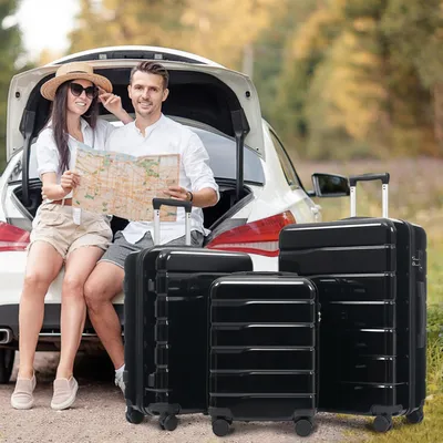 Obrázek produktu pro Sada 3 kufrů AIORBER (20", 24", 28") s dvojitými 360° otočnými kolečky, zámek TSA, materiál ABS+PC, pro služební cesty a rodinnou dovolenou