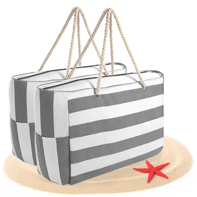 Produktbild von BigDean Strandtasche XXL 2 Stück große Badetasche mit Reißverschluss Schwimmbad Tasche Saunatasche Einkaufstasche Umhängetasche