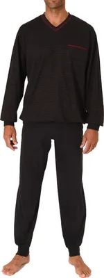 Produktbild von Herren Pyjama langarm mit Bündchen in eleganten Minimalprint - auch in Übergrössen ; dunkelgrau , 56
