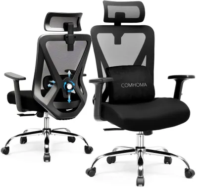 Obrázok produktu pre Kancelárska stolička COMHOMA ergonomická pracovná stolička manažérske kreslo s 3D opierkami rúk, nastaviteľnou bedrovou opierkou a opierkou hlavy, 150