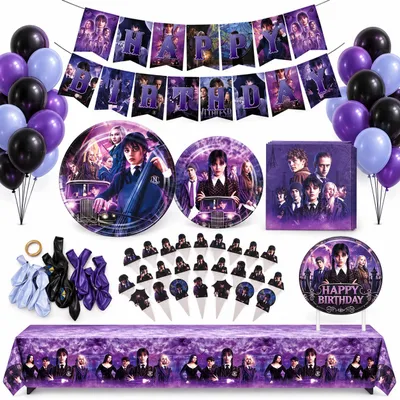 Produktbild von Wednesday Addams Party Deko Set – 97-teiliges Geburtstagsset