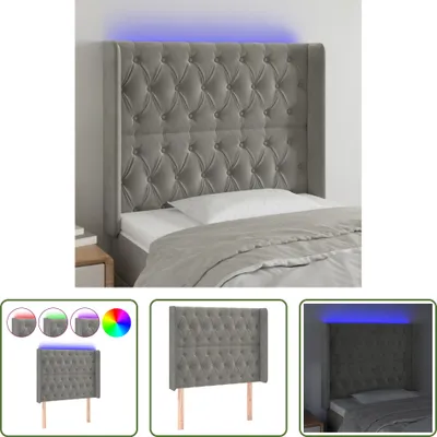 Produktbild von The Living Store LED Kopfteil Hellgrau 93x16x118/128 cm Samt