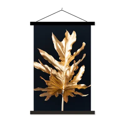 Produktbild von MuchoWow® Textilposter Blätter - Gold - Herbst - Natur - Luxus 60x90 cm mit schwarzem Rahmen - Poster Wohnzimmer