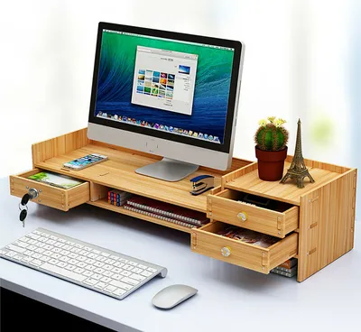 Image de Organiseur de bureau en bois Support d'ordinateur Organiseur de bureau Rangement (brun)