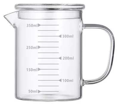 Messbecher 350 ml mit Deckel, Glas, graduiert, mit Griff