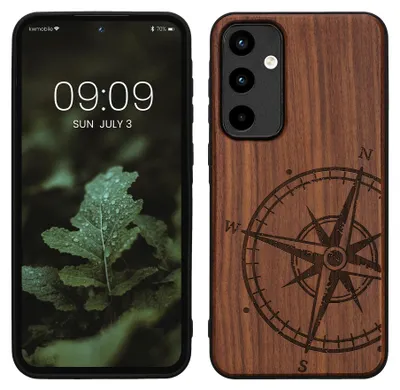 Produktbild von kwmobile Handyhülle für Samsung Galaxy A55 5G Hülle Holz - Case mit TPU Bumper - Stoßfestes Hardcase - Schutzhülle Cover in Dunkelbraun