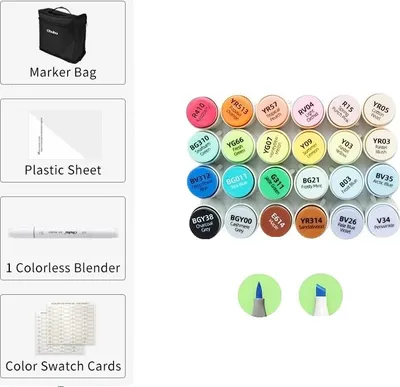 Image de Marqueurs artistiques, double pointe, encre rechargeable, 24 couleurs
