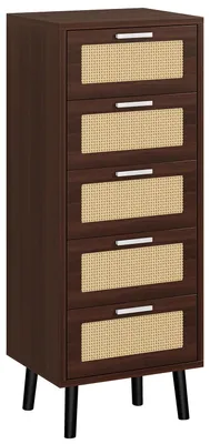 Immagine prodotto di Cassettiera - Cassettiera in rattan - 5 cassetti - 40 x 34 x 108 cm - Noce