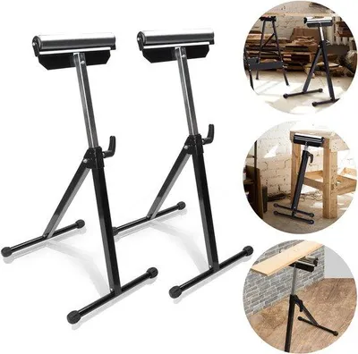 Produktbild von 2x Rollenstütze 68-108cm, stahl, max. Tragfähigkeit 60kg, schwarz