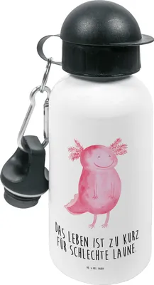 Produktbild von Mr. & Mrs. Panda Sportflasche Axolotl Glücklich - Weiß - Geschenk, Axolot, Trinkflasche, Lurch, Lebensfroh, Getränkeflasche, Kindergarten, Motivationsspruch, gut Gelaunt