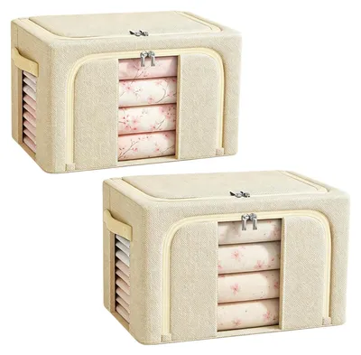 Aufbewahrungsboxen 2er-Set, 66 l, 50x40x33 cm, faltbar, beige