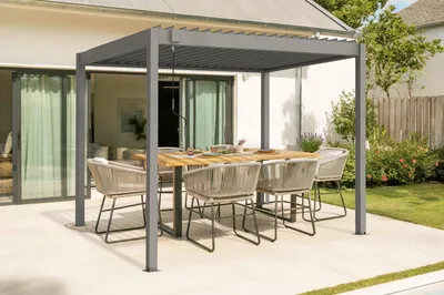 Produktbild von PIANA 3x2m selbsttragende bioklimatische Pergola aus taupefarbenem Aluminium – verstellbare Lamellen