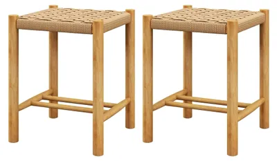 Produktbild von Barhocker 2er Set, Esszimmerstühle, Küchenstühle aus Holz und geflochtenem Papier, Bistrohocker mit Fußstütze, Holzhocker in Natur (36x36x45 cm)